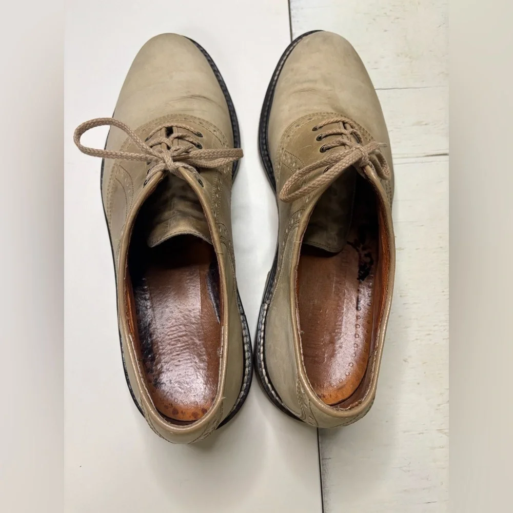 Johnston & Murphy Saddle Oxfords Mens Size 10 M Beige Leather Block Heels Italy